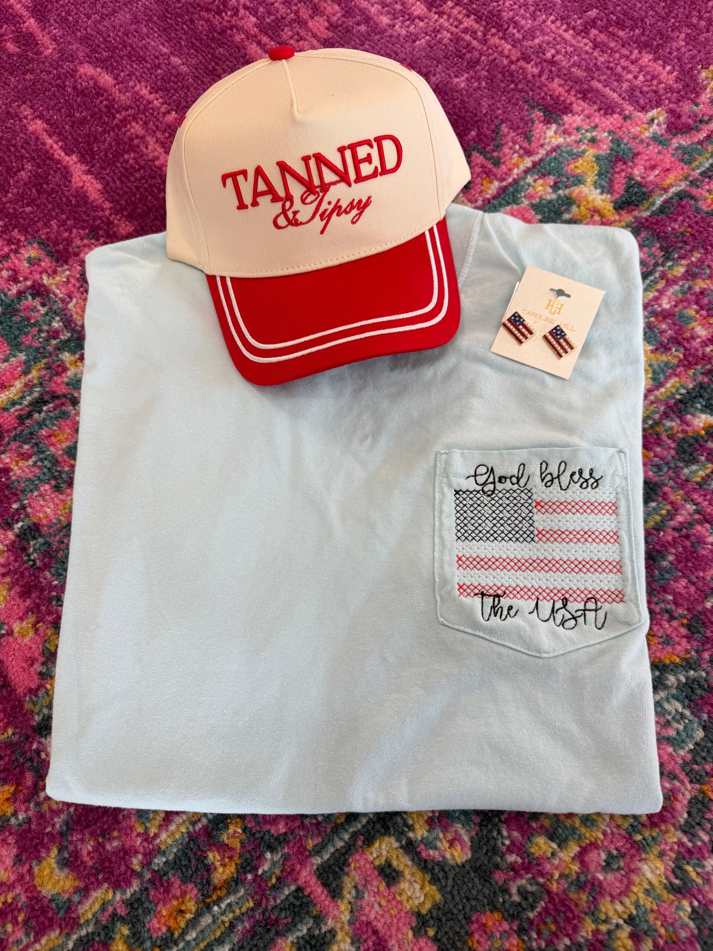 God Bless The USA Embroidered Tee