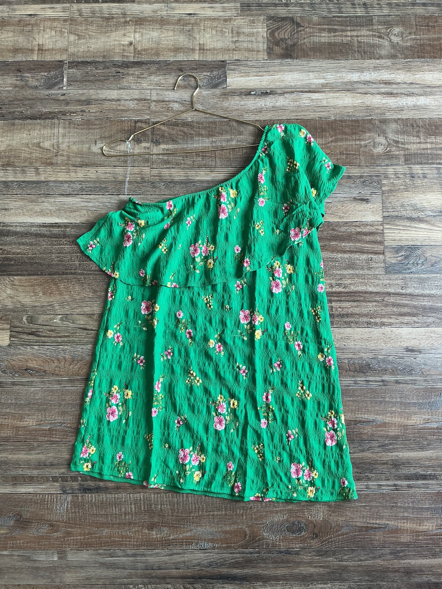 One Shoulder Green Floral dress