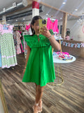 Ruffle Bib Neck A-Line Short Dress