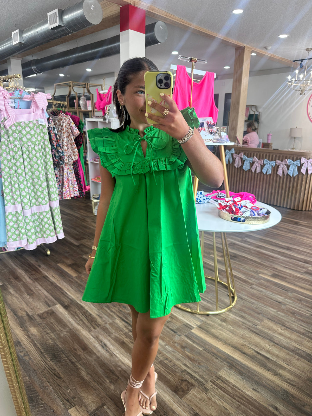 Ruffle Bib Neck A-Line Short Dress
