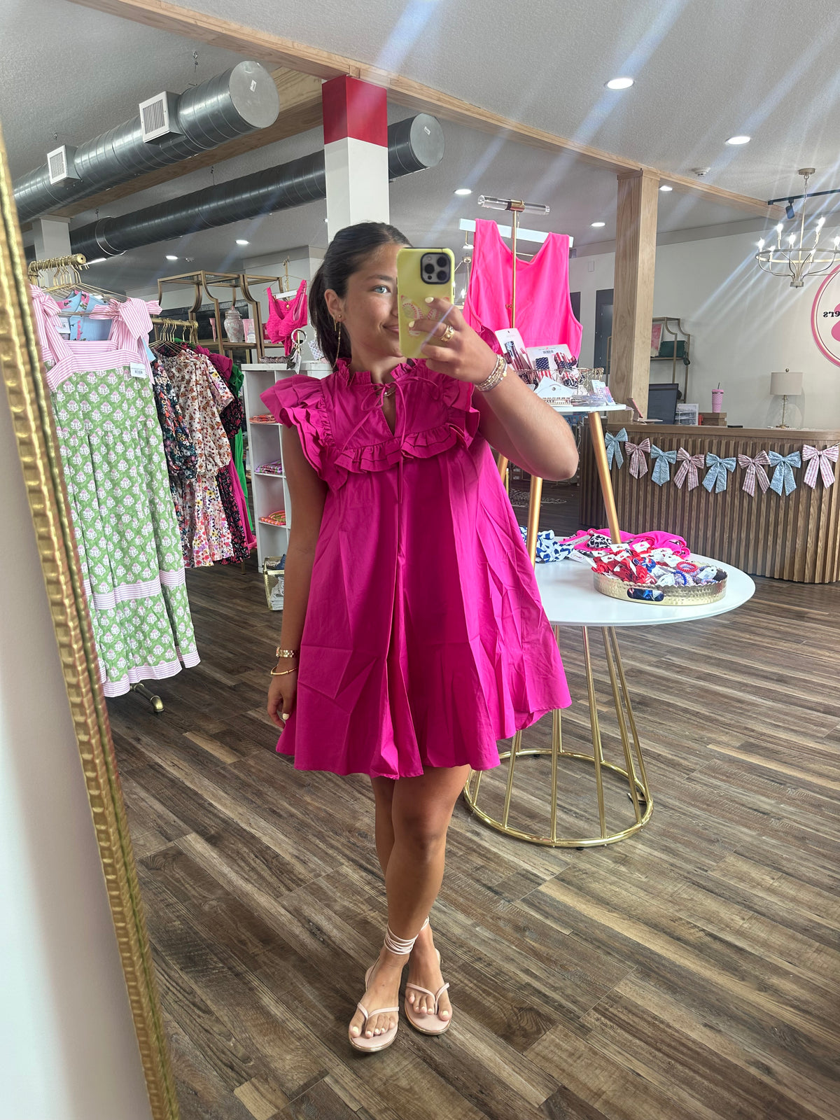 Ruffle Bib Neck A-Line Short Dress