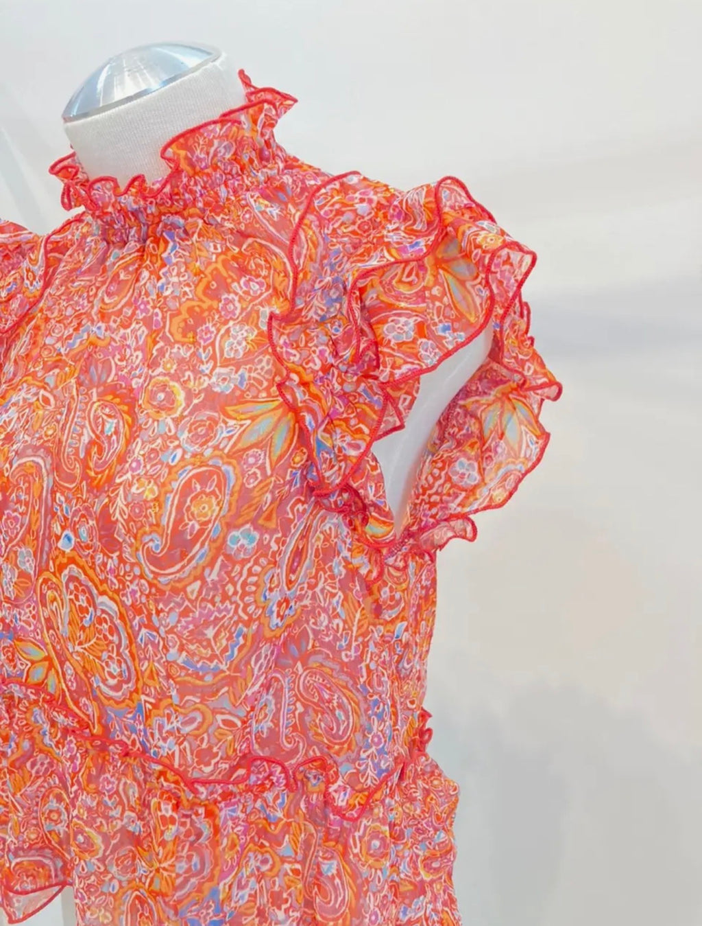 Hi Neck Ruffle Hem Blouse Top