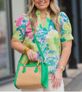 Caroline Hill- Kennedy Tote Natural Kelly Green