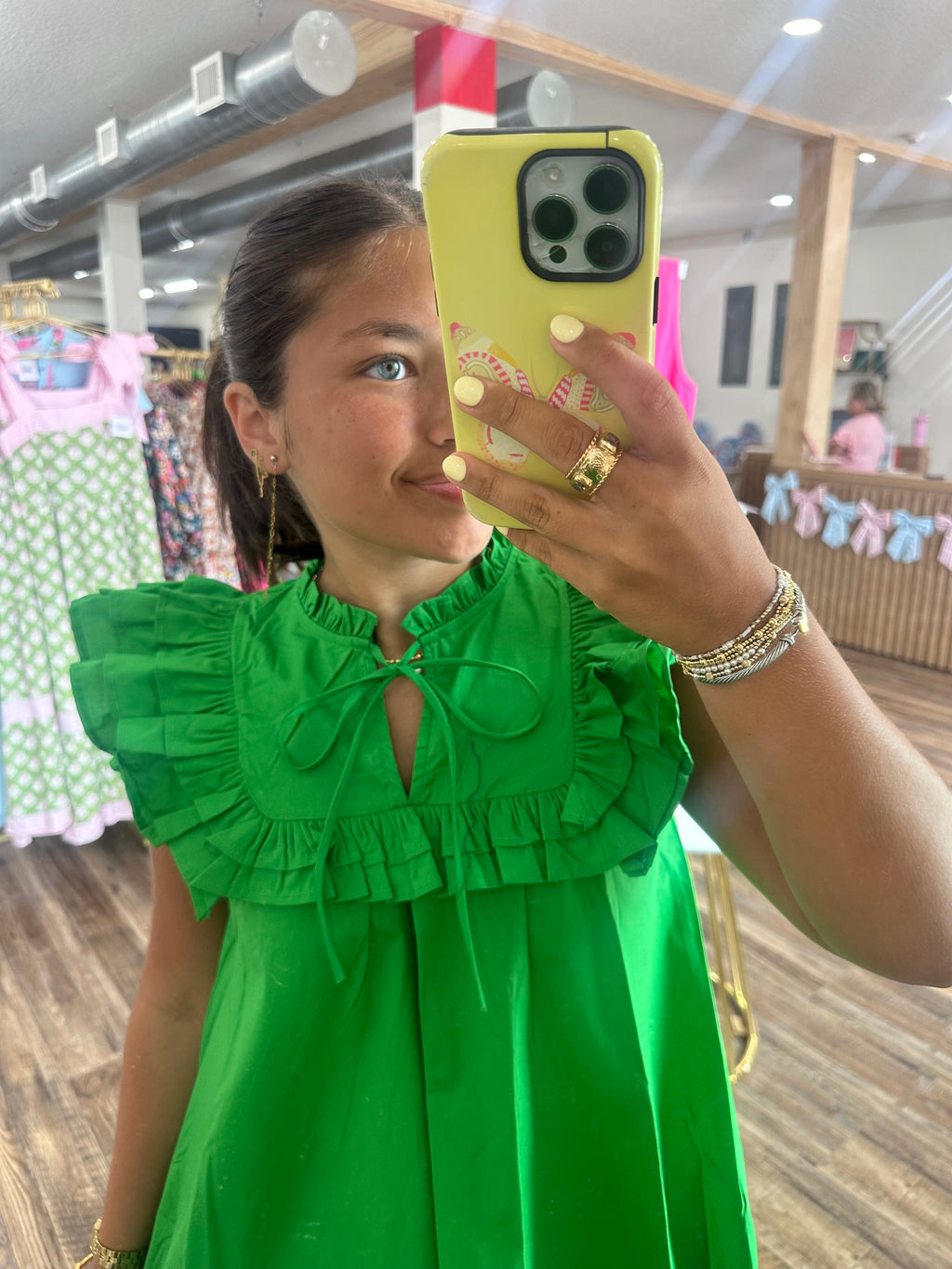 Ruffle Bib Neck A-Line Short Dress