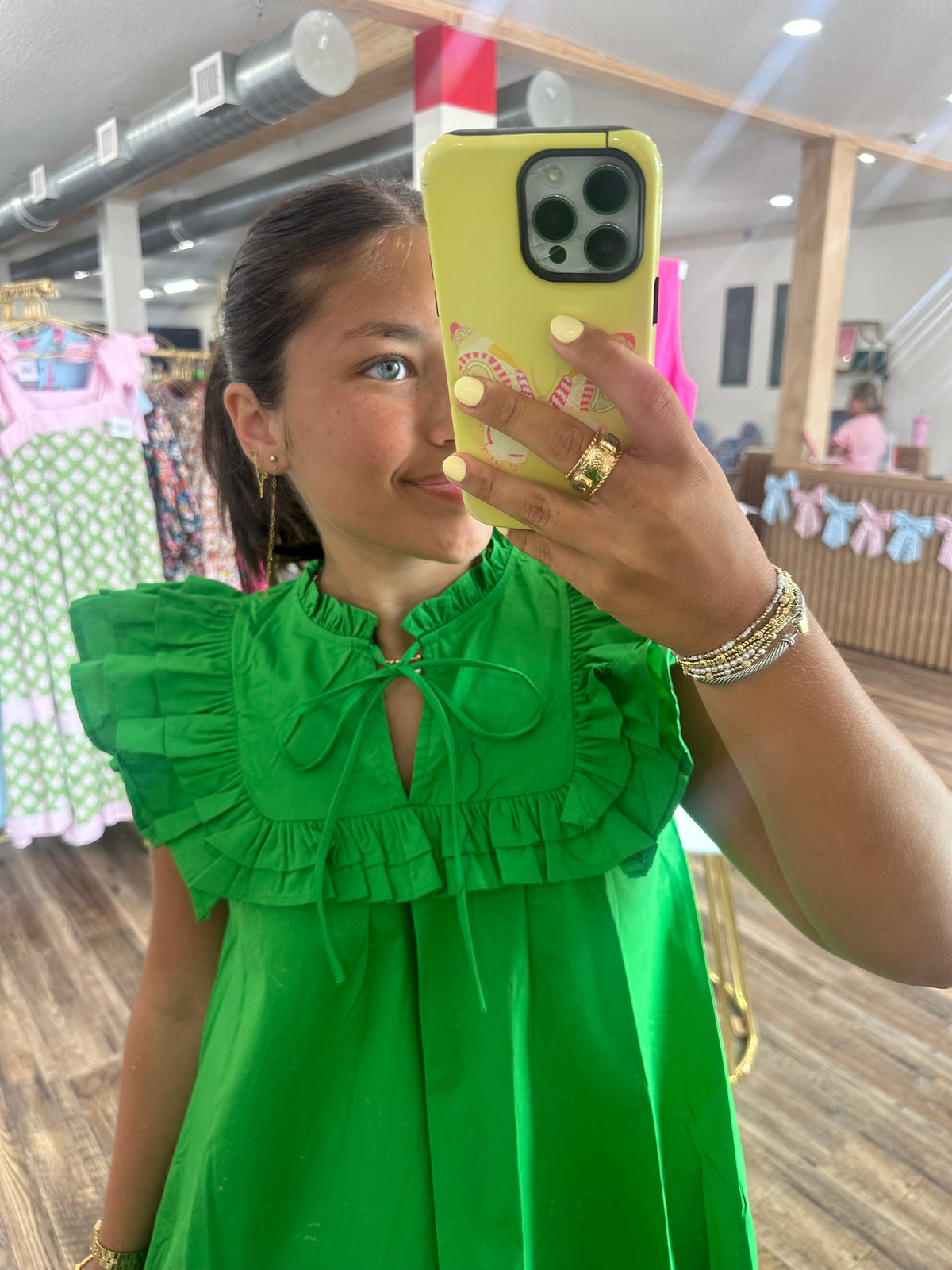 Ruffle Bib Neck A-Line Short Dress