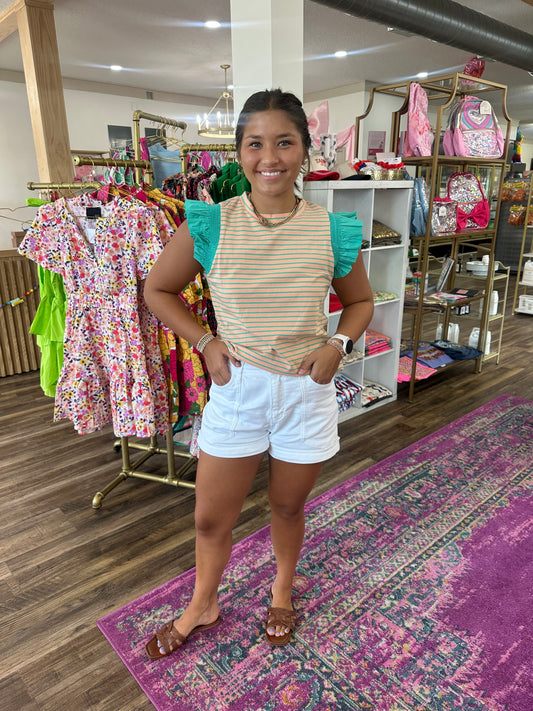Striped Ruffle Sleeve Top