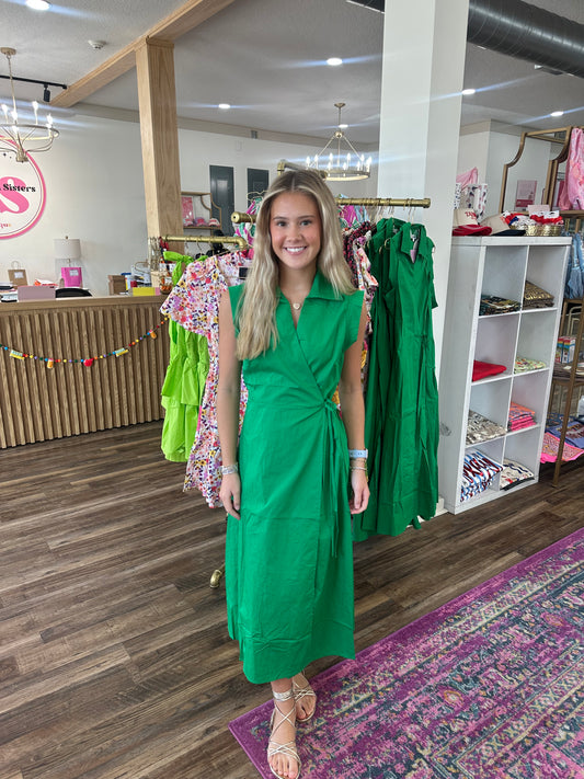 Collared Wrap Midi Dress