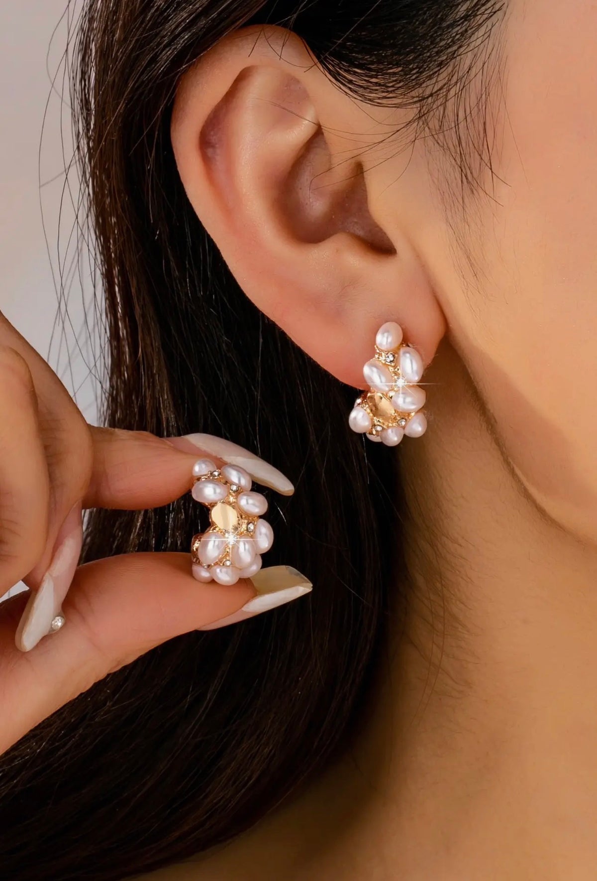 Pearl Cluster Half Hoops