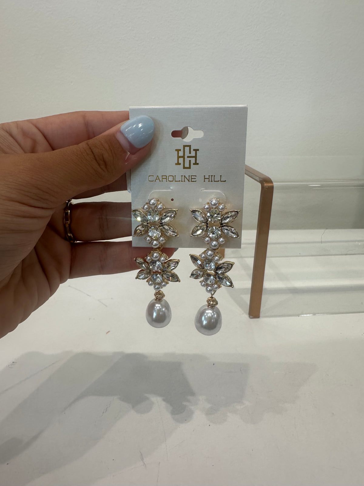 Caroline Hill- Crystal and Pearl Drop Earring