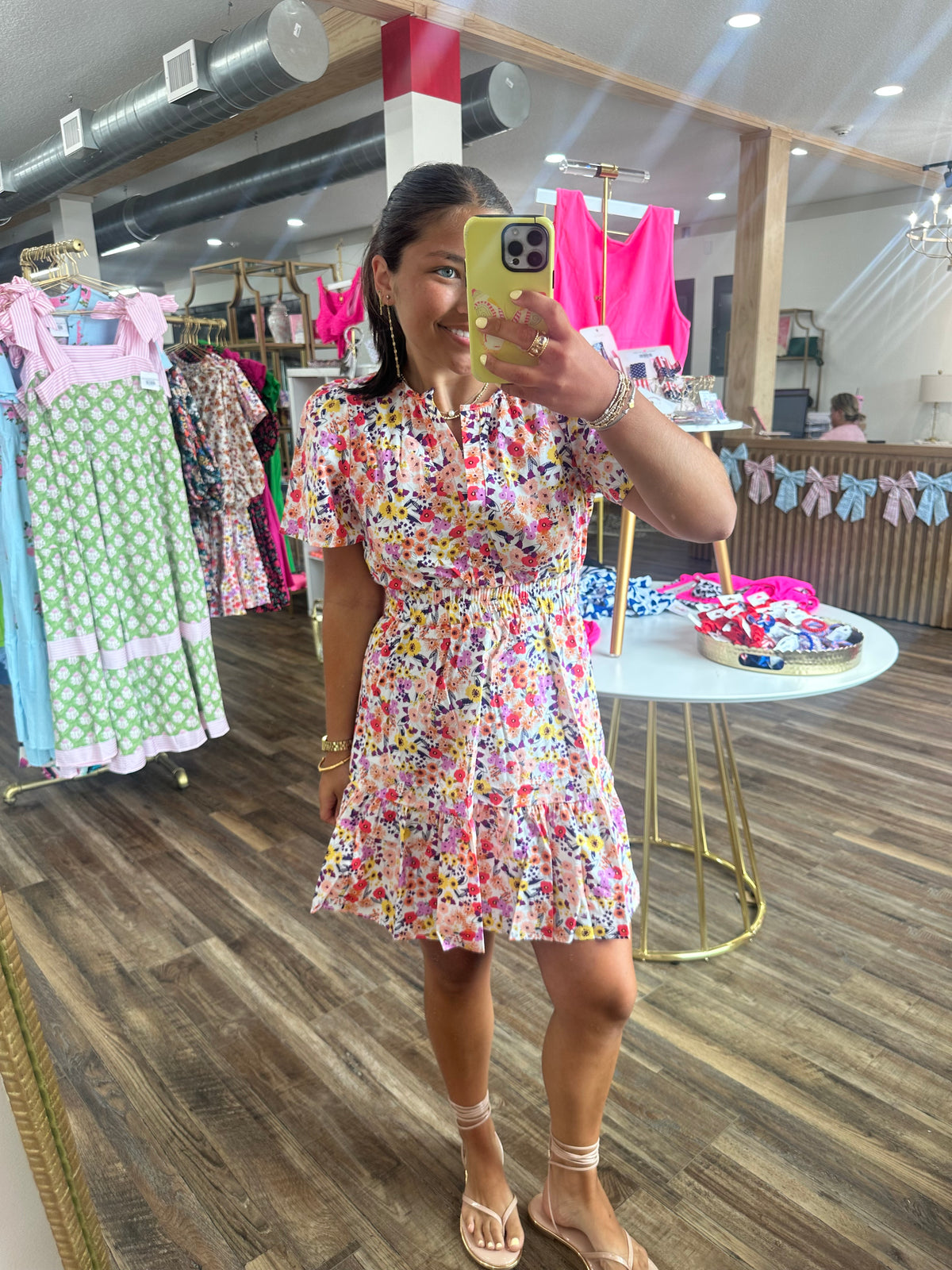 Short Sleeves Rouched Waist Short Dress
