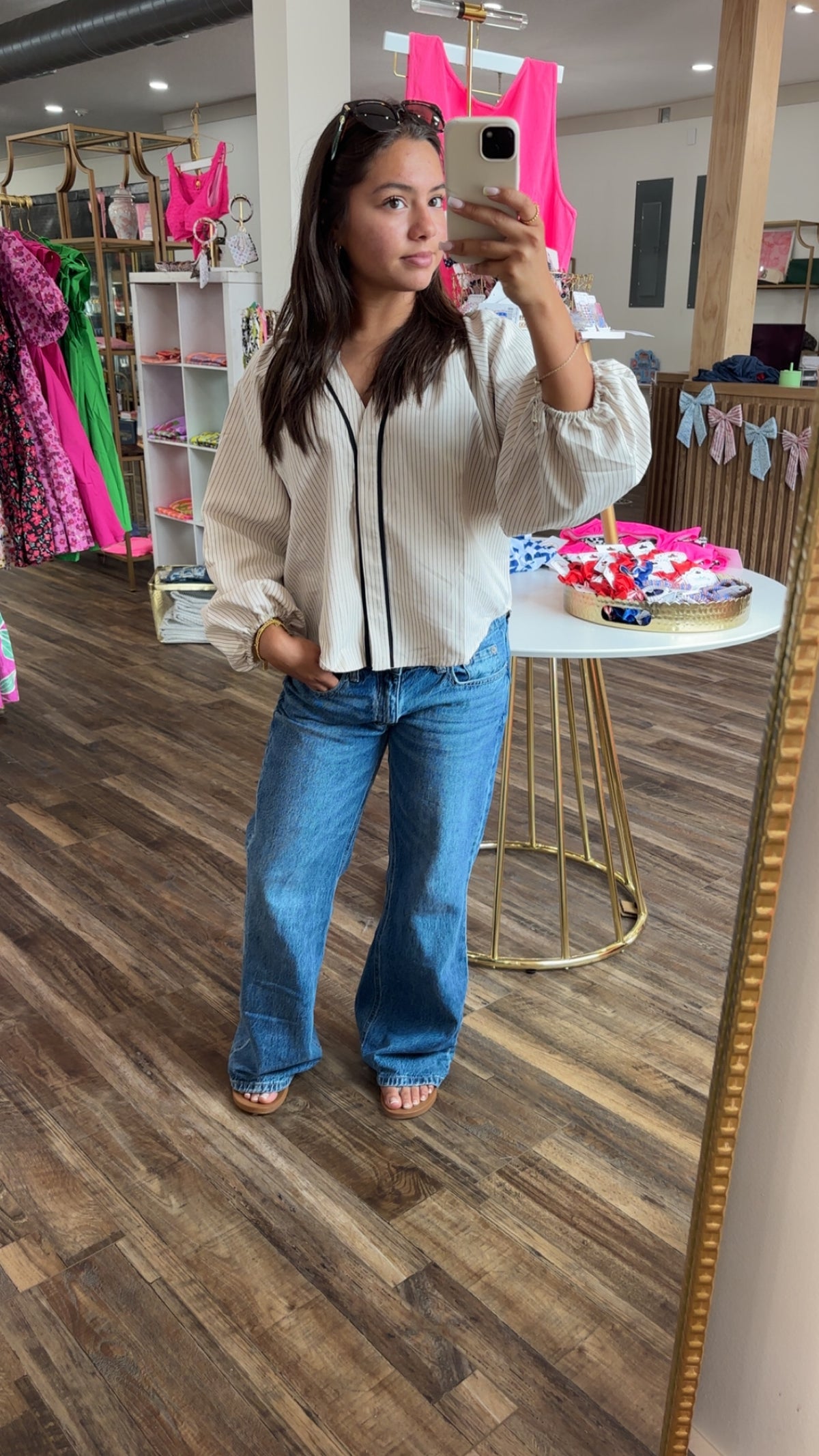 Tan Striped Everyday Top