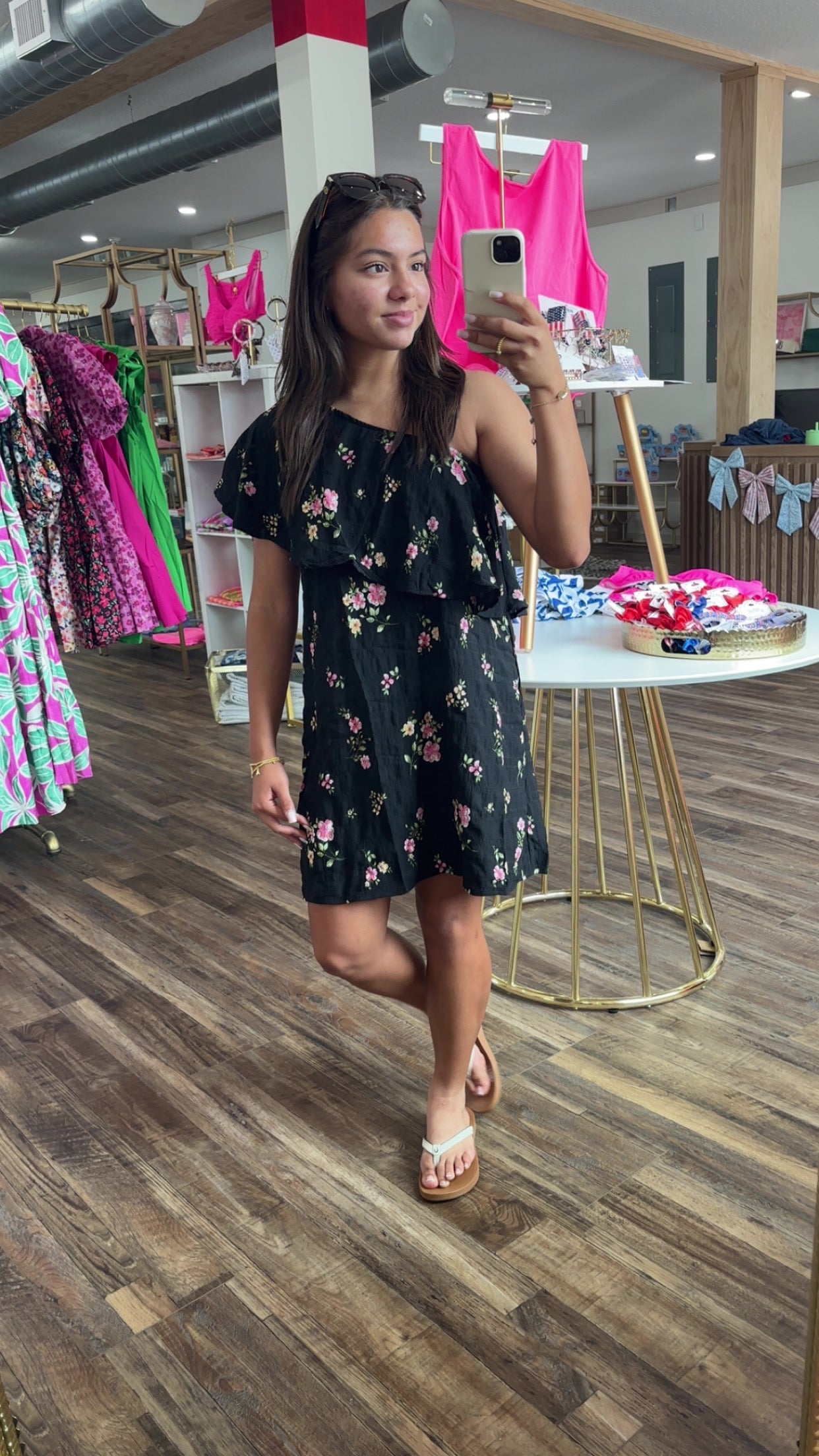 One Shoulder Black Floral dress