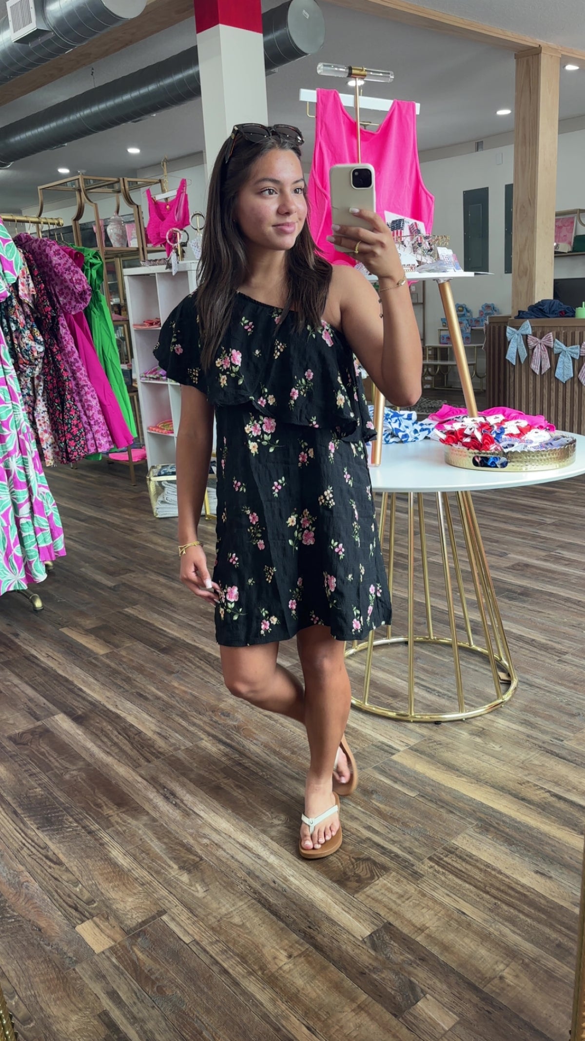One Shoulder Black Floral dress