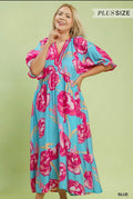 Plus Tropical Blue Bloom Maxi Dress