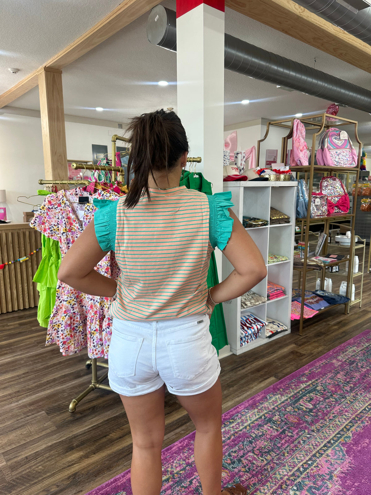 Striped Ruffle Sleeve Top