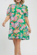 Plus Jacquard Paisley Puff Dress