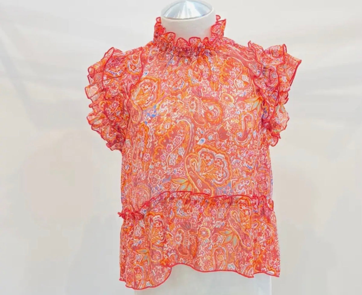 Hi Neck Ruffle Hem Blouse Top