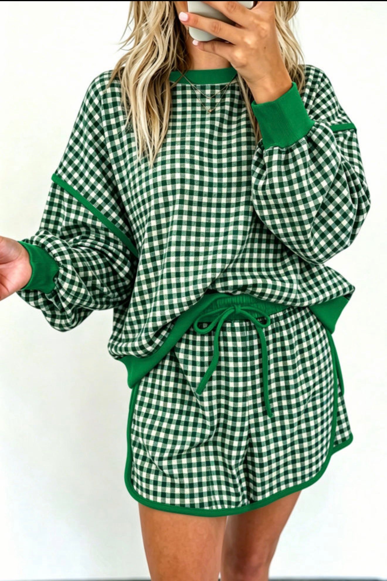 Oversized Green Gingham Skort Set