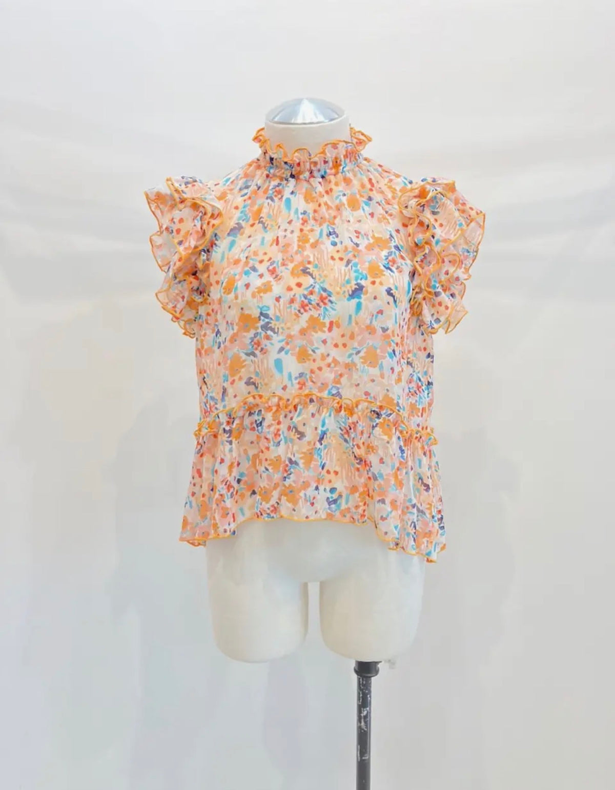 Hi Neck Ruffle Hem Blouse Top