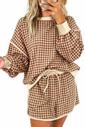Oversized Brown Gingham Skort Set