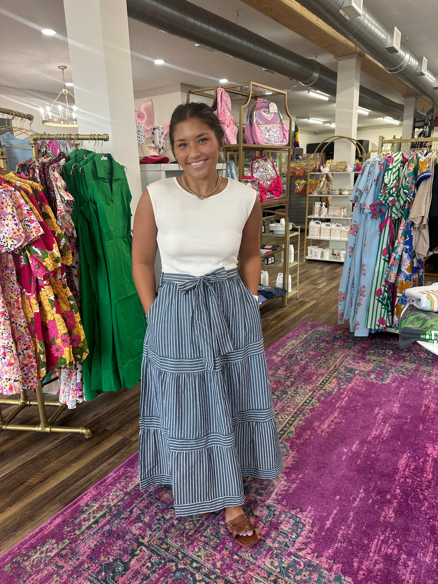 Striped Combo Midi Dress