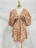 Balloon Sleeve Rouched Waist Short Dress
