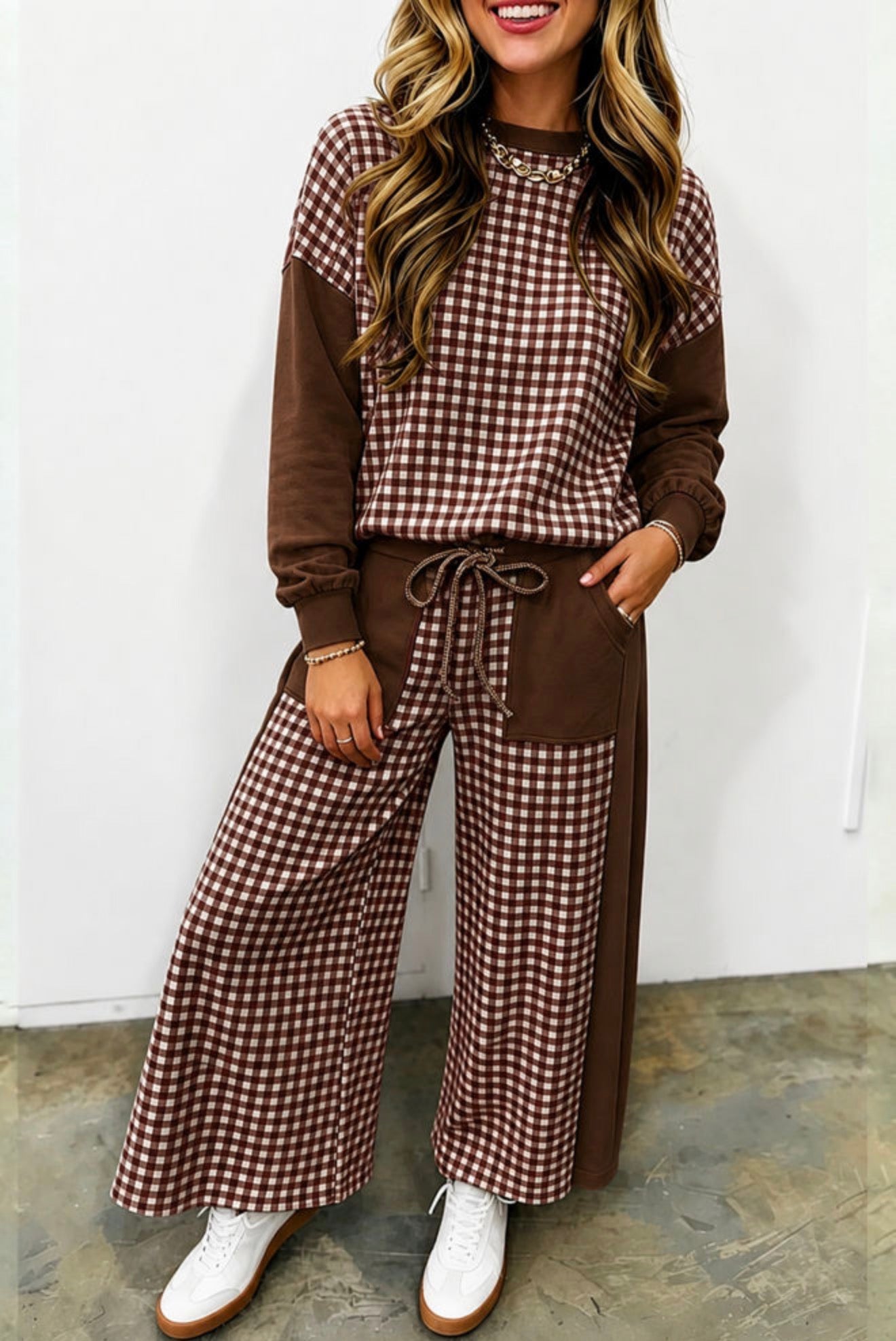 Brown Gingham Pant Set