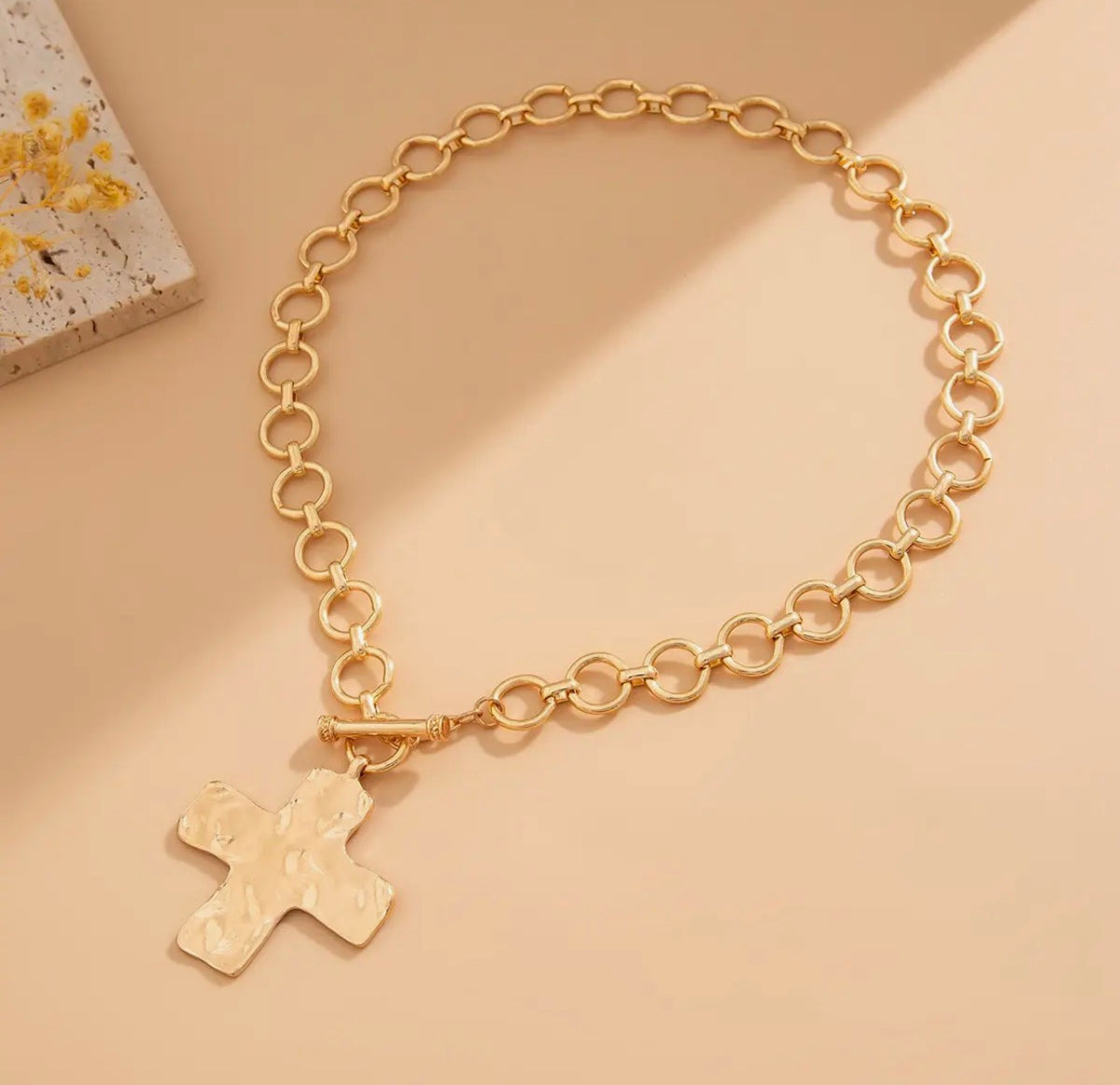 Gold Hammered Cross Necklace