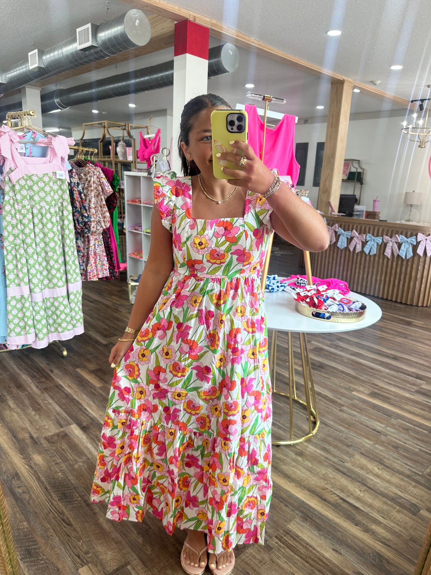 Square Neck Flutter Sleeve Maxi Dress