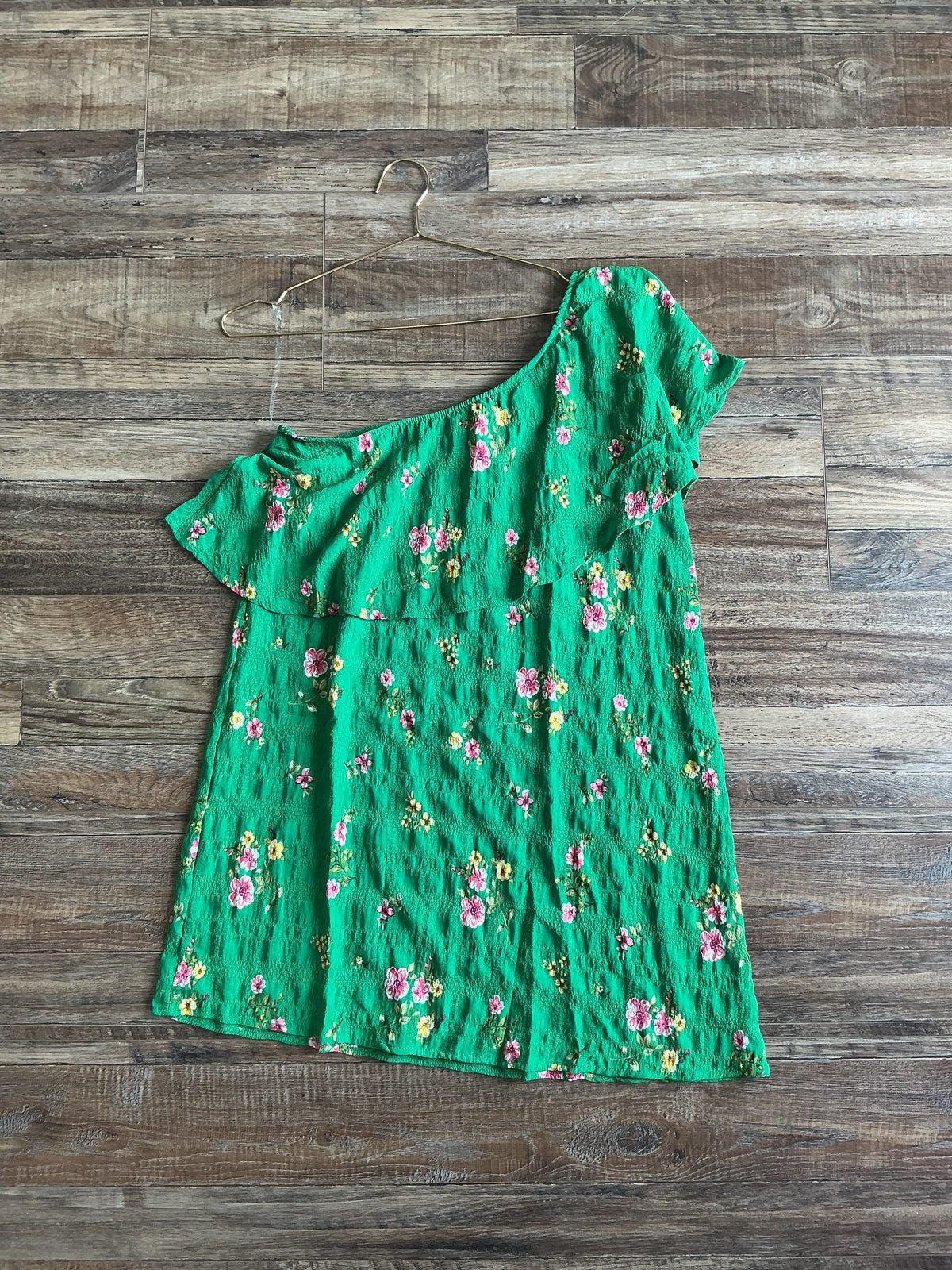 One Shoulder Green Floral dress