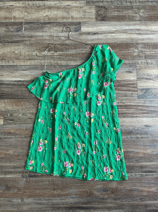 One Shoulder Green Floral dress