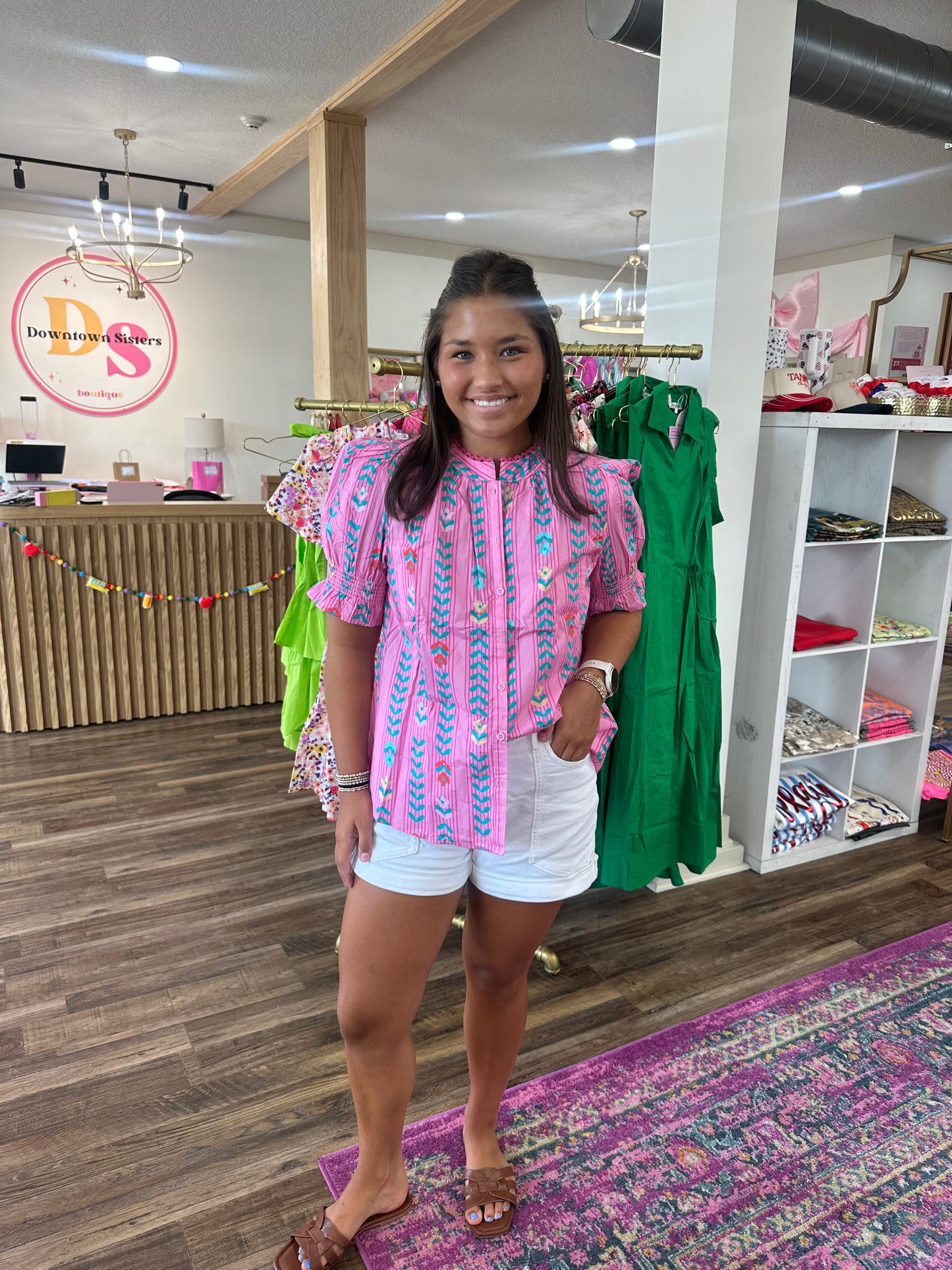 Vine Print Button Down Blouse