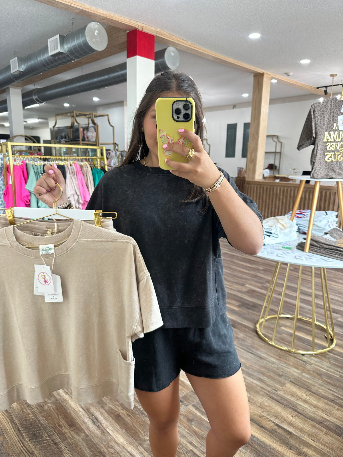 Mineral Washed Knit Casual Short Sets