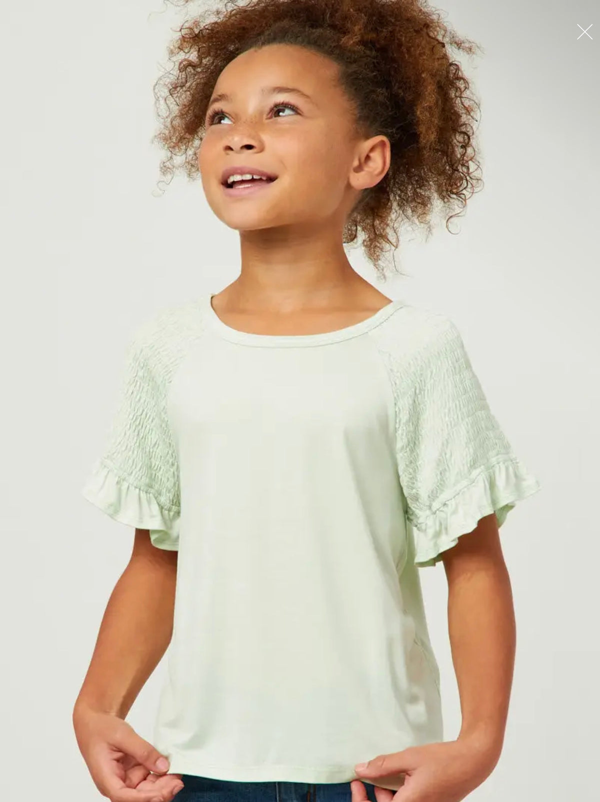 Girls Smocked Shoulder Ruffle Sleeve Top
