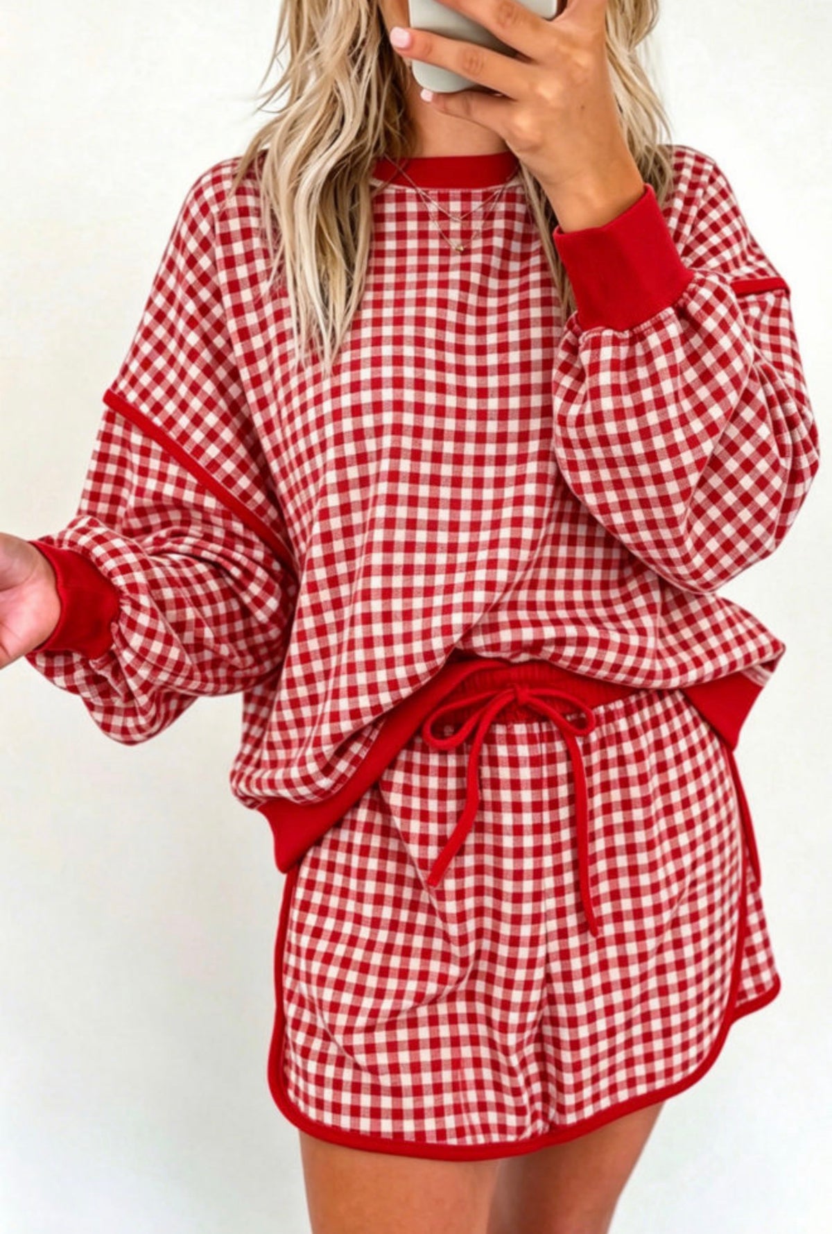 Oversized Red Gingham Skort Set