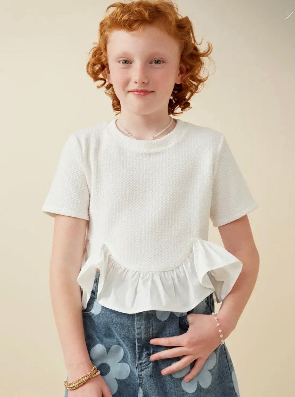 Girls Mix Media Poplin Hem Knit Top
