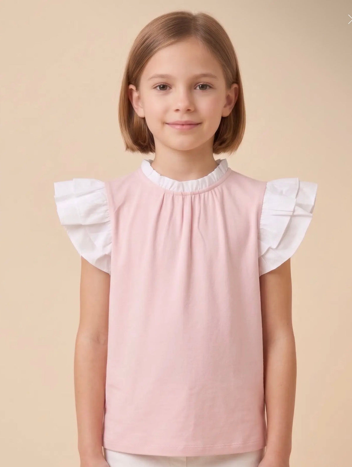 Girls Soft Knit Mix Media Ruffled Top