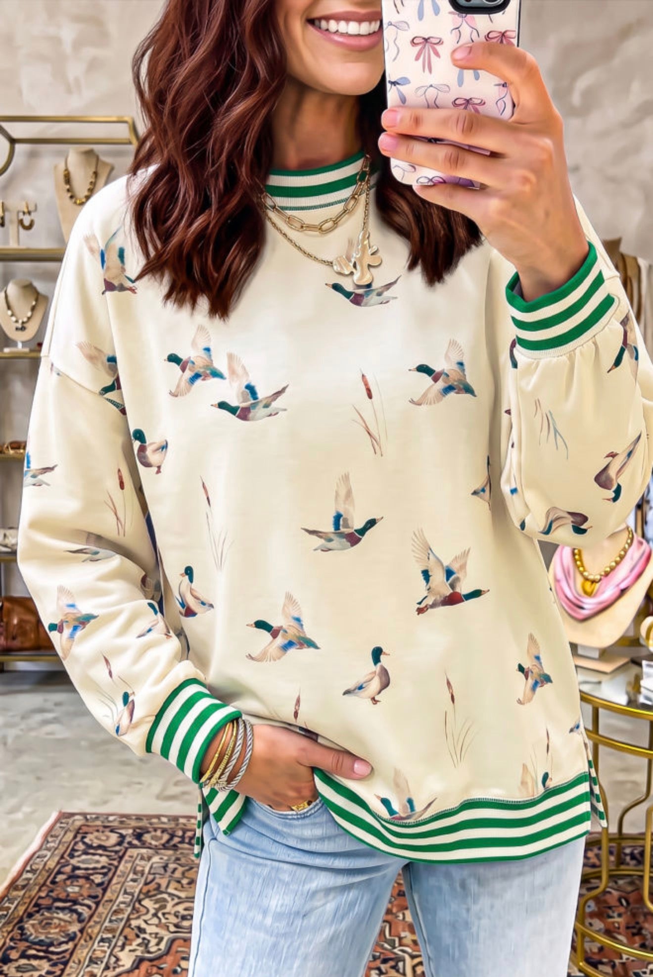 Striped Cuffs Mallard Pullover