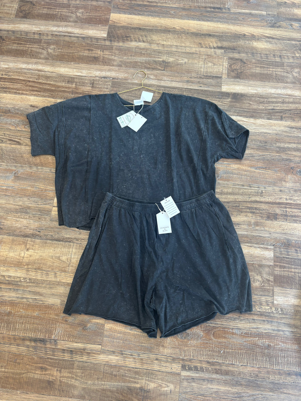 Plus Size  Raw Edge Mineral Short Set