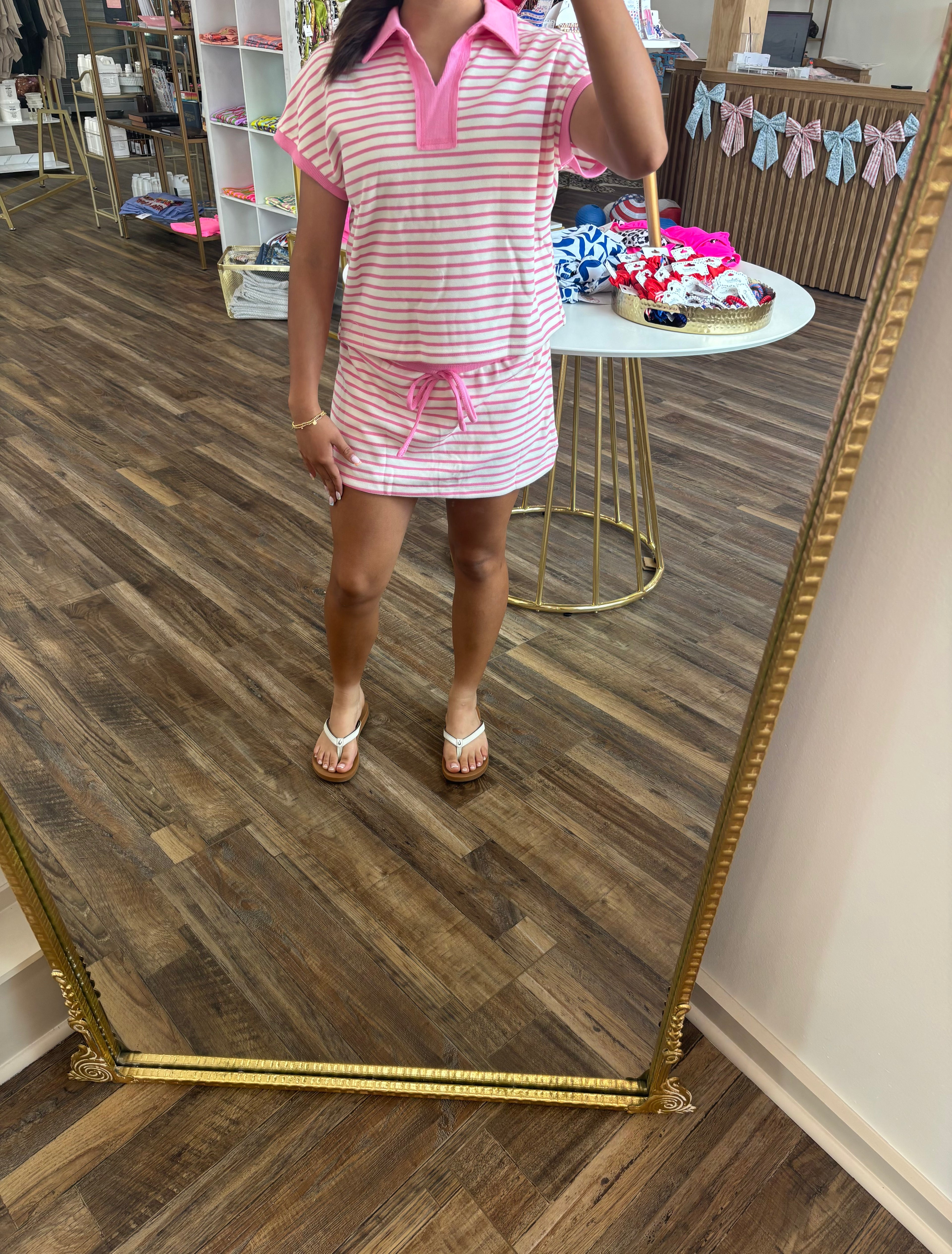 Pink Stripped Skort Set