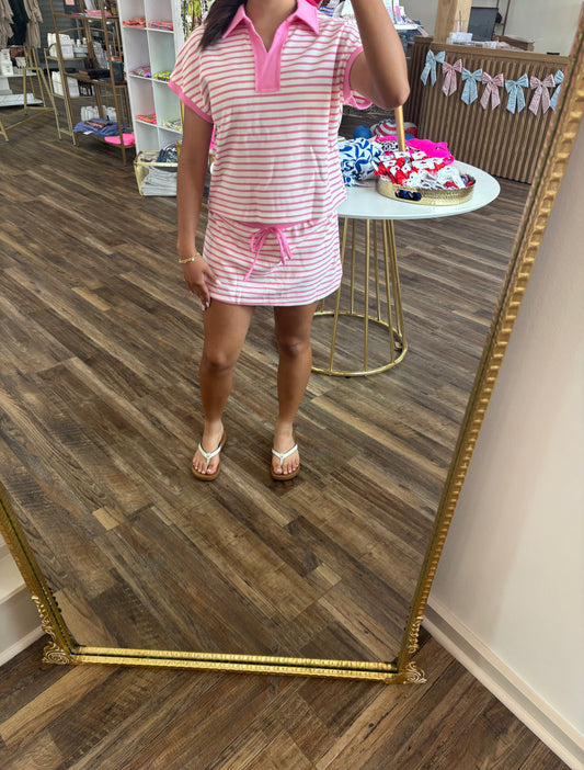 Pink Stripped Skort Set