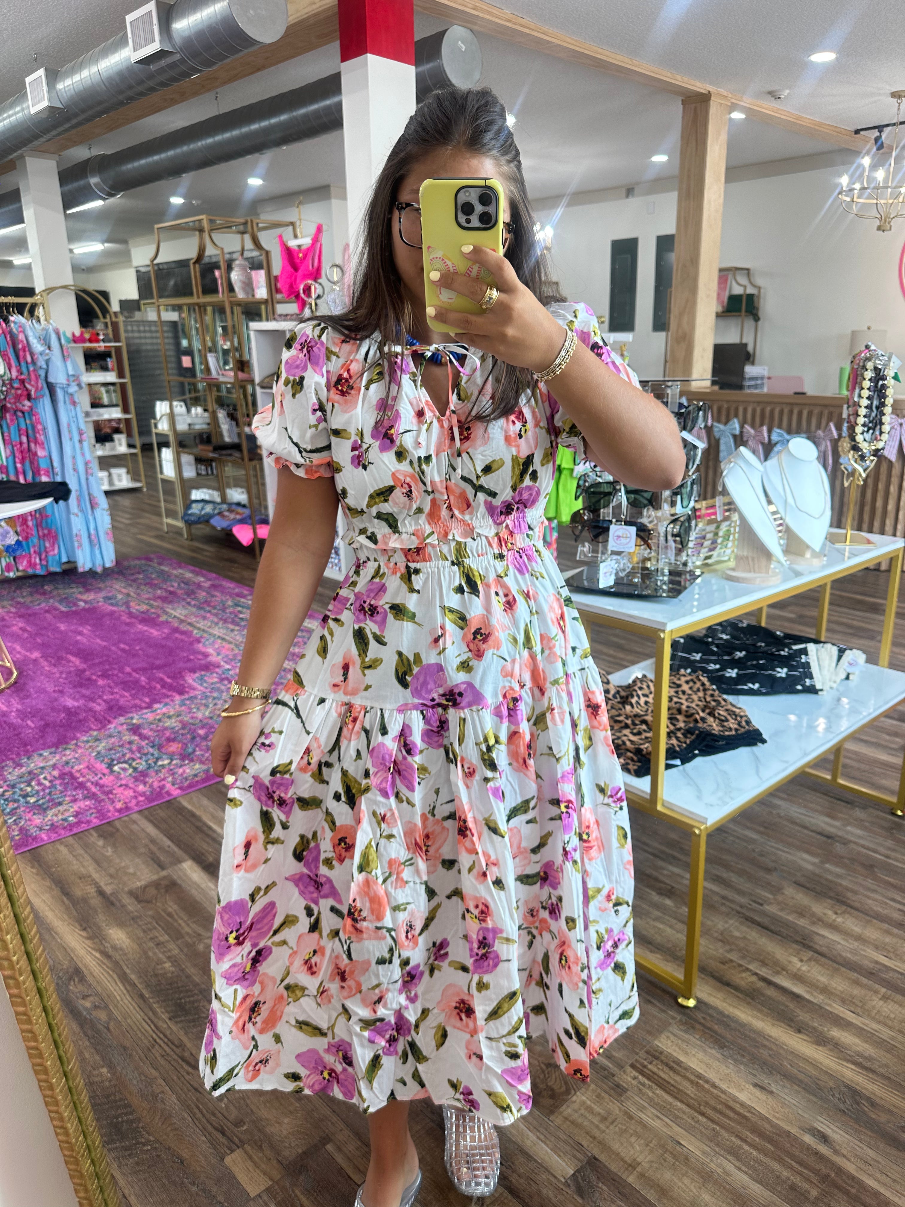 Short Puff Sleeves Maxi Dress