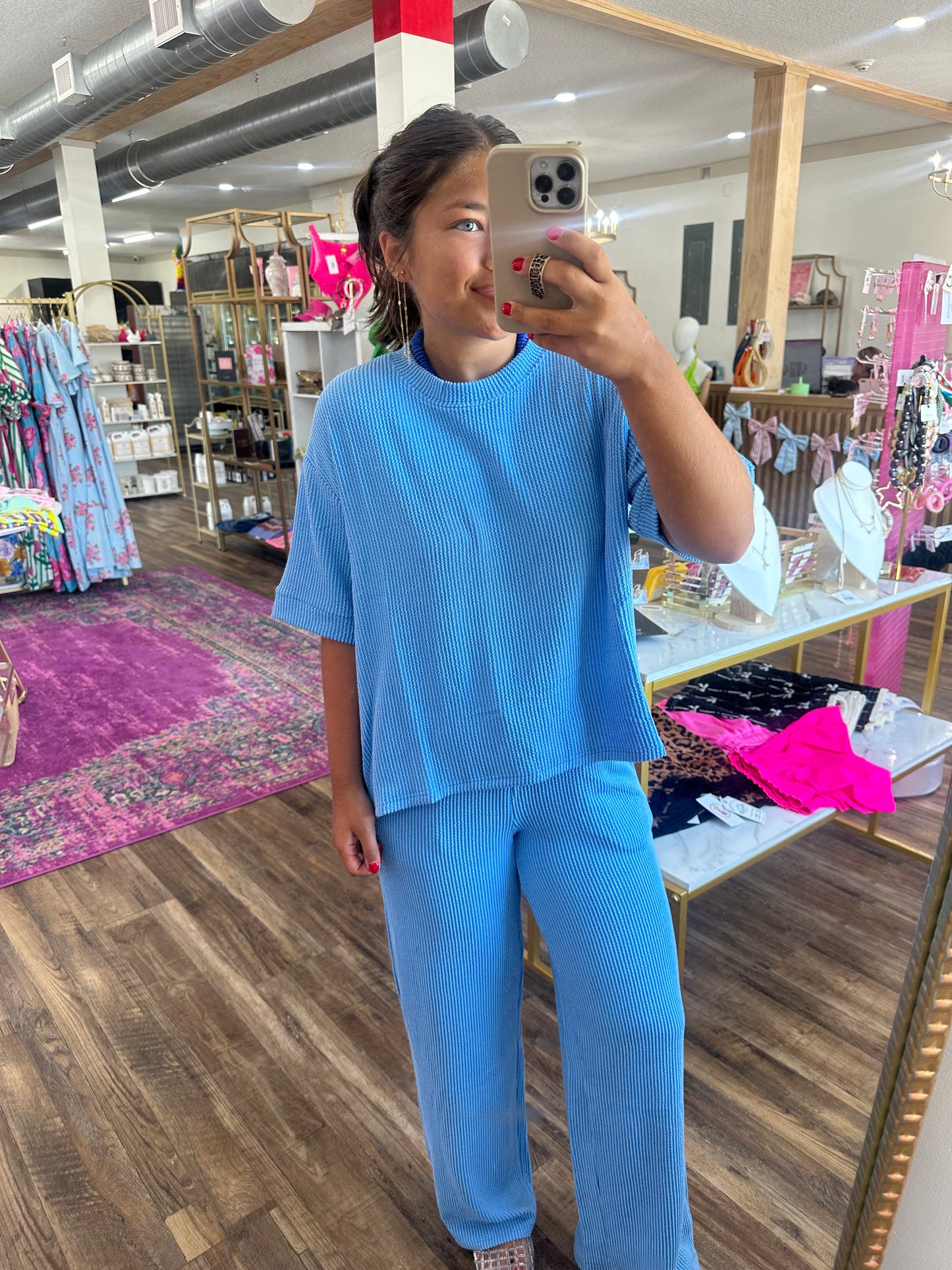 Raised Rib Short Sleeve Tee & Pants Set