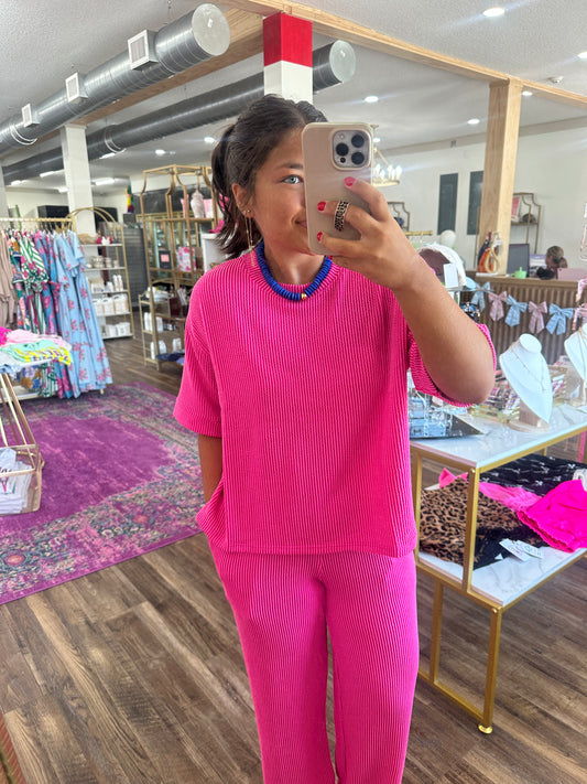 Raised Rib Short Sleeve Tee & Pants Set