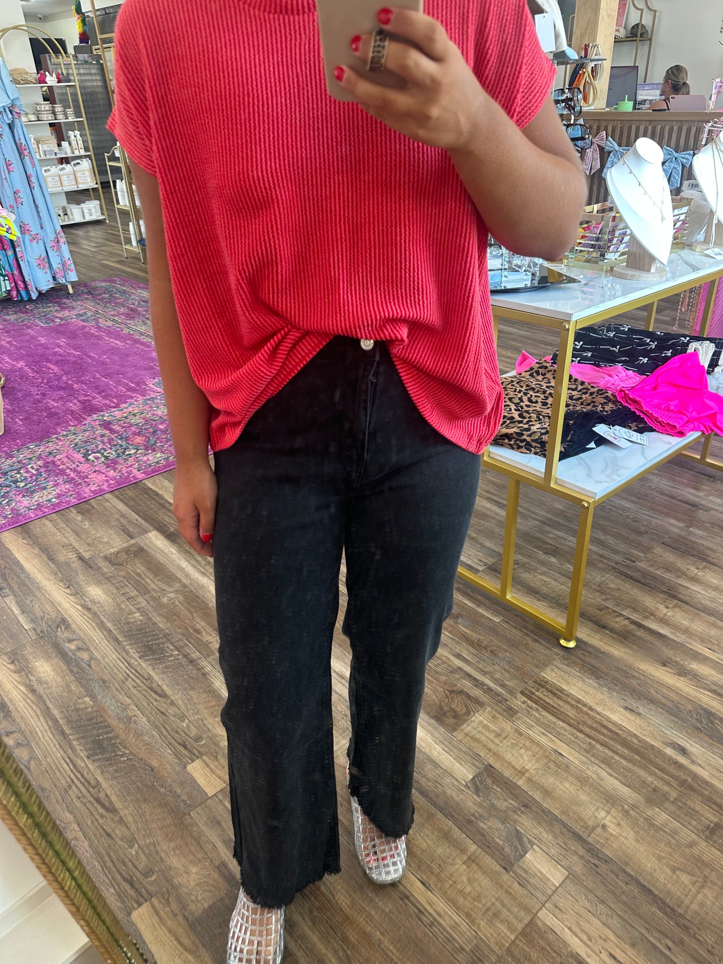 Acid Washed Straight Wide Jeans