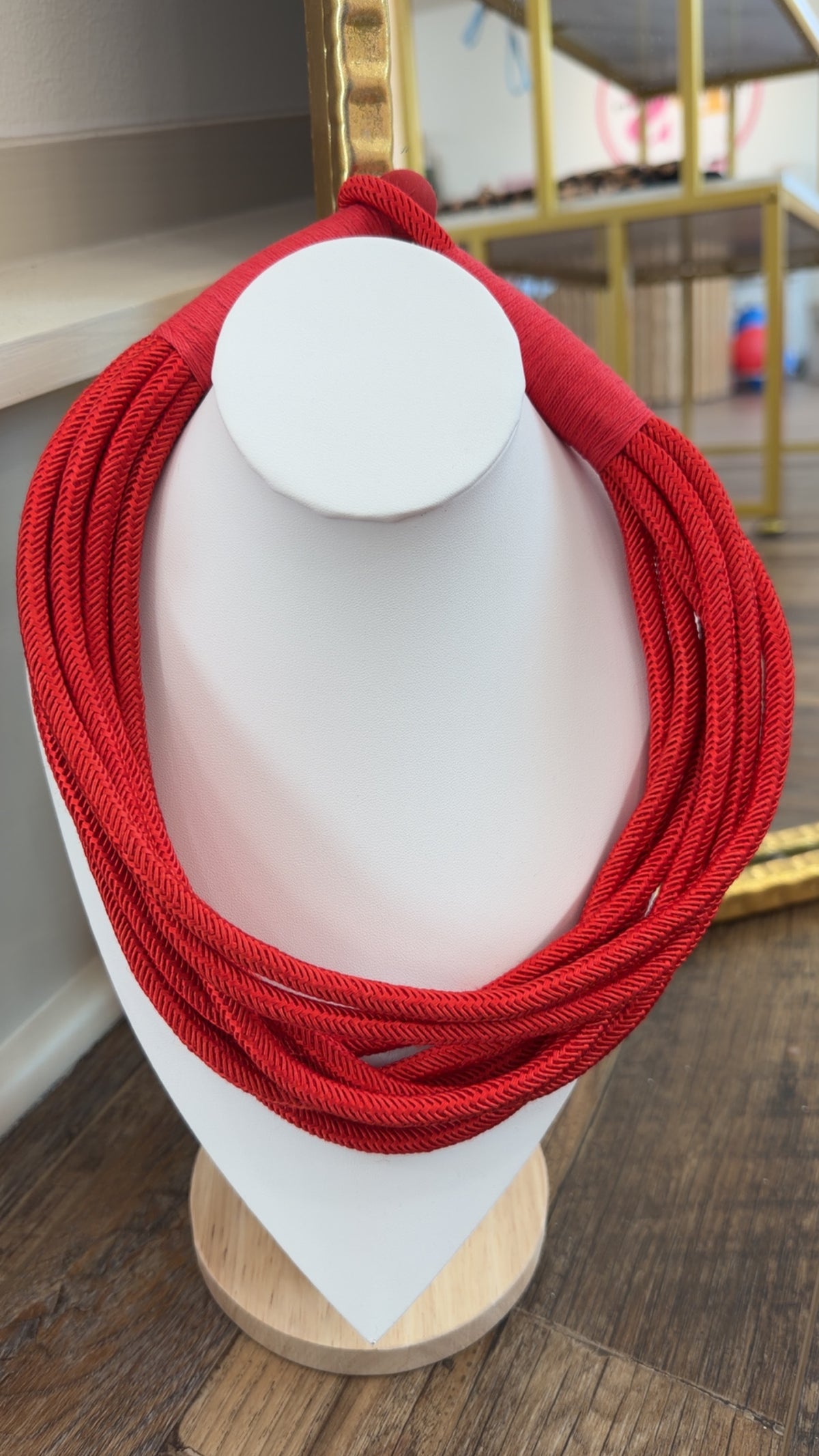 242- Slub 8 Strand Rope Necklace- Red