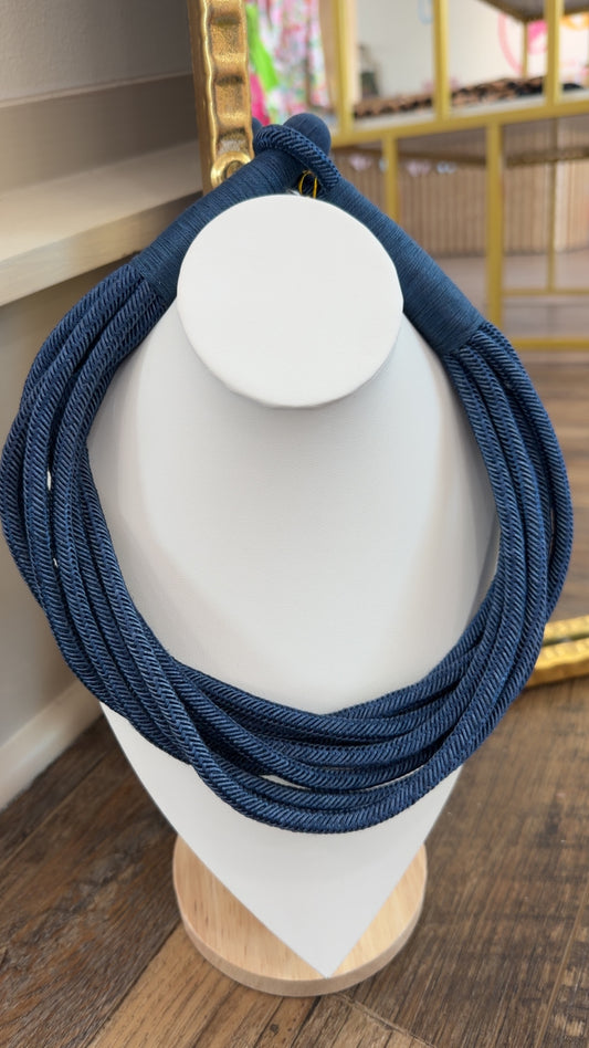 242- Slub 8-Strand Rope Necklace- Navy